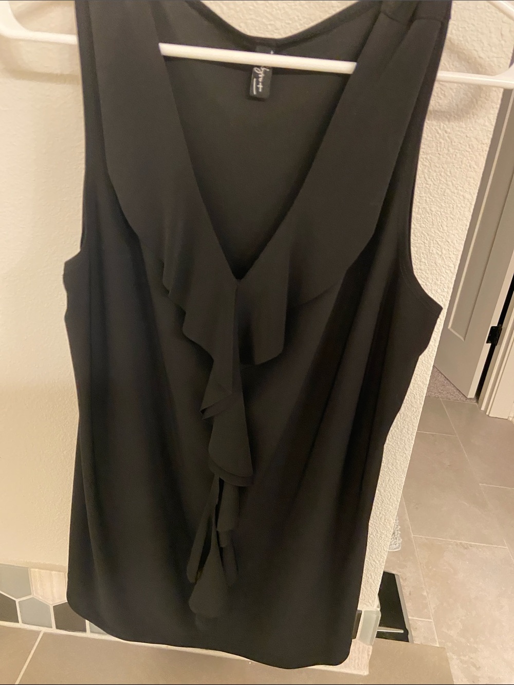 Sleeveless Black Ruffled V-Neck Top